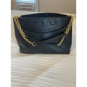 Tory Burch Quilted Leather Alexa Tote - Black‎ 13"